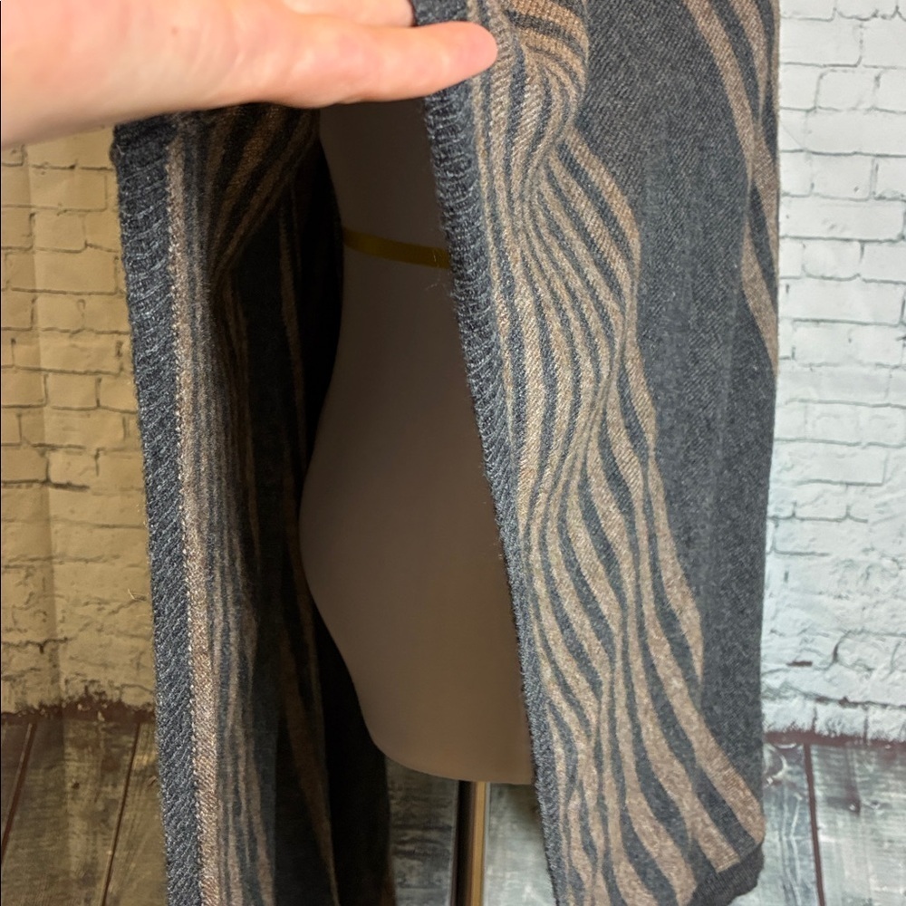 Cashmere Poncho Cape Scarf Gray Tan Stripe Boho Western 100% Cashmere Handmade - Picture 8 of 16